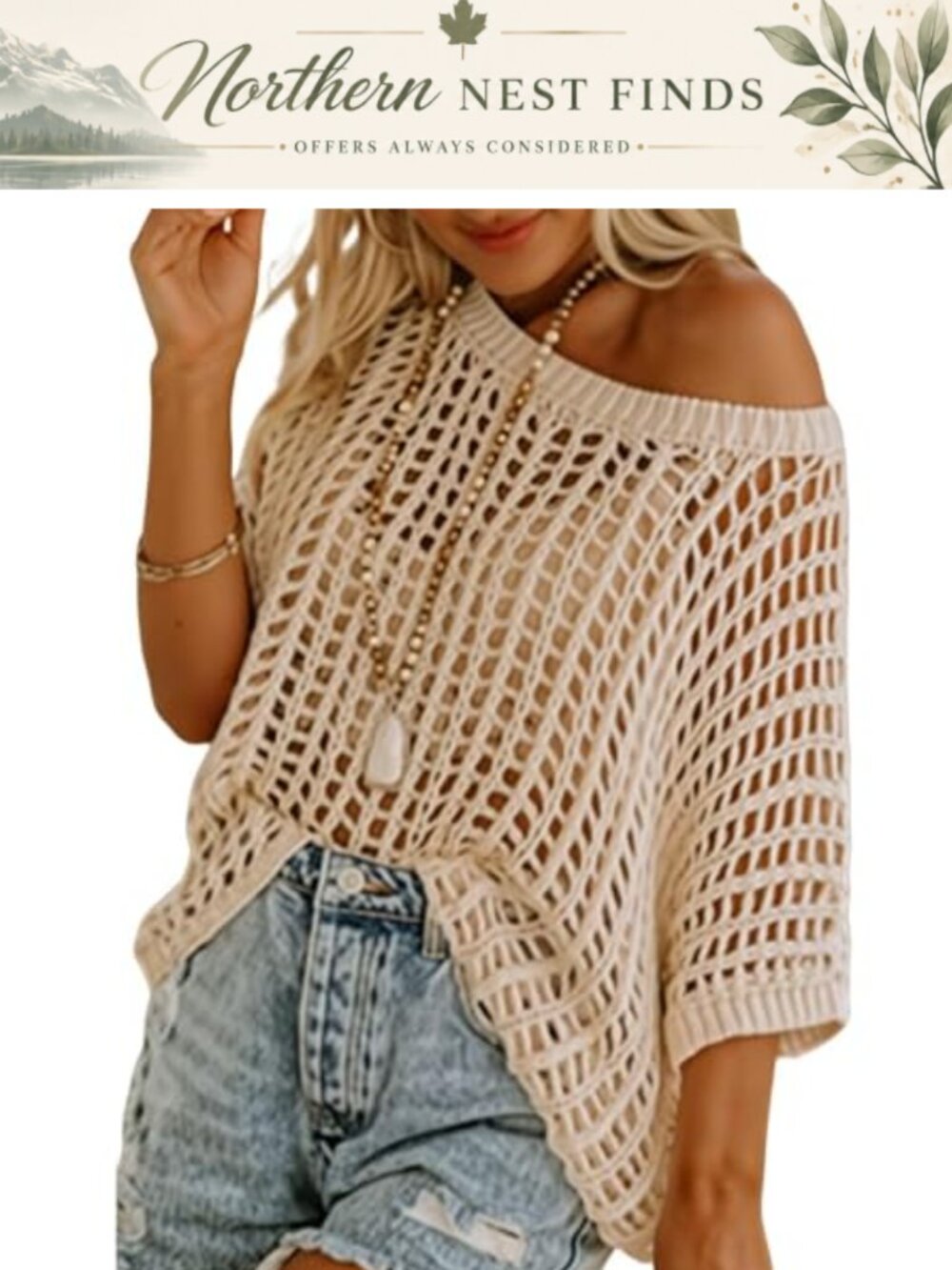 Crochet Off Shoulder Beach Coverup Top Oversized Hollow Out Summer